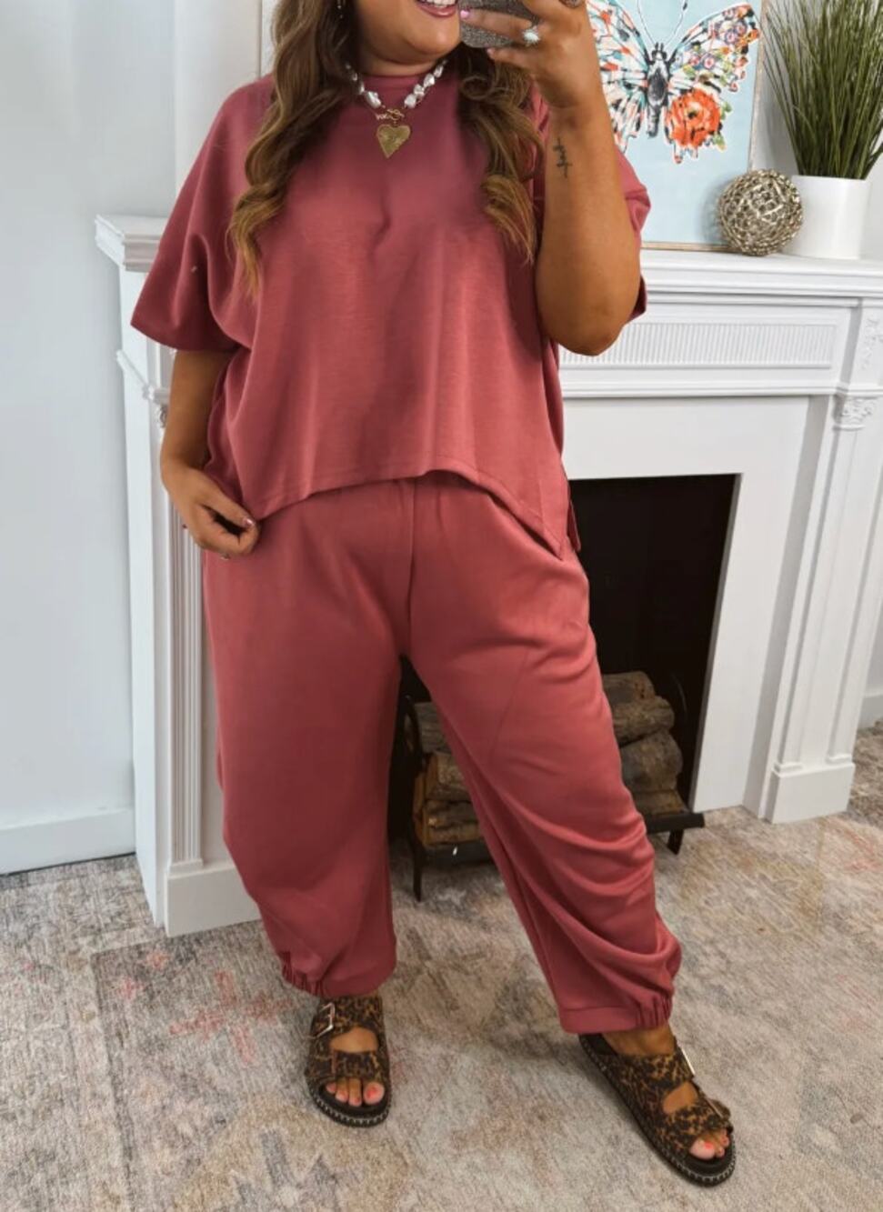 Davi & Dani Pink 2 Piece Matching Set Flowy Top Small Pants Medium